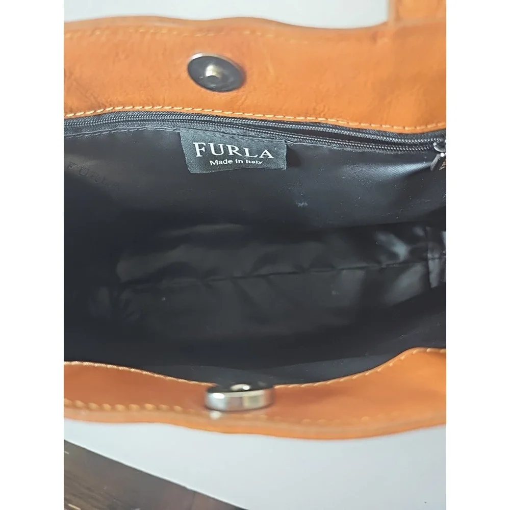 Furla Genuine Leather Medium Tote- Brown/‎ Orange Made In Italy